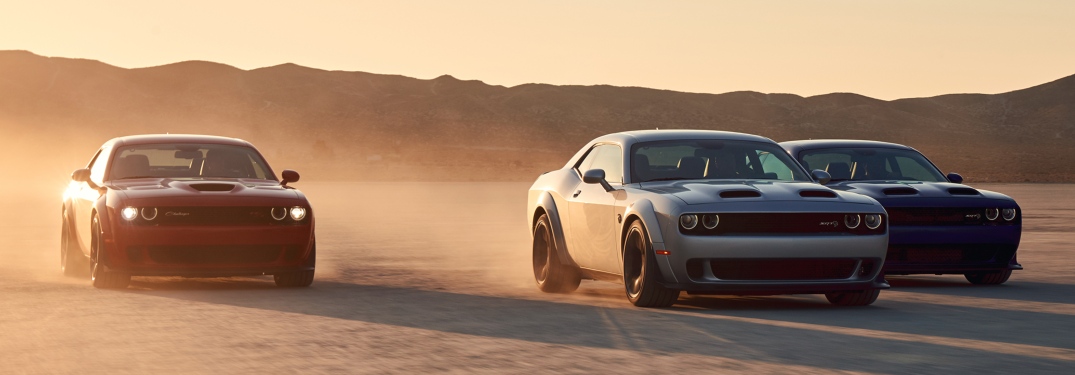 2019 Dodge Challenger Hellcat models racing in the desert