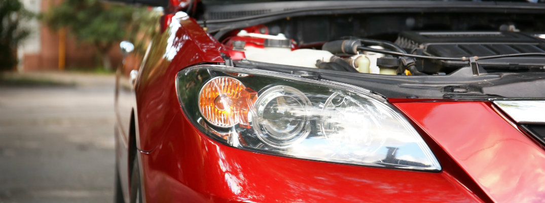Engine Close Up red car with hood up