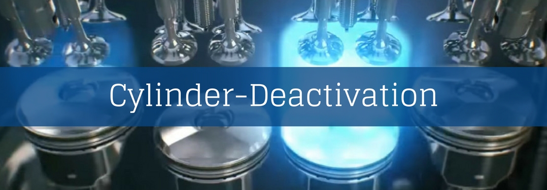 Cylinder-Deactivation in White Lettering on Background Image of Engine Parts