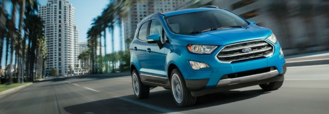 2018 ford ecosport in blue candy driving
