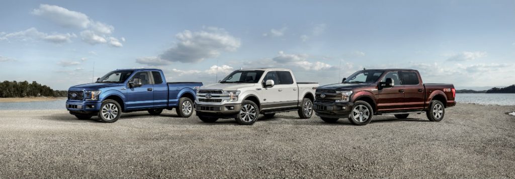 2018 ford f-150 models line up outdoors